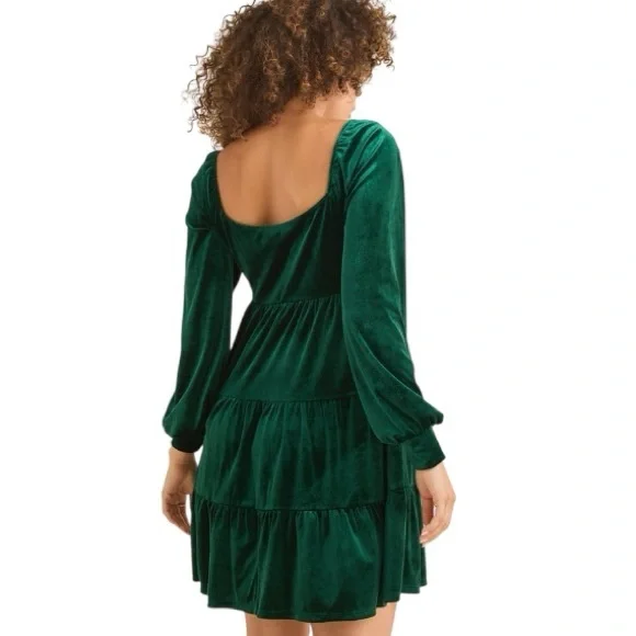 Altard State Melody Velvet Babydoll Dress Sz S - Dark Green